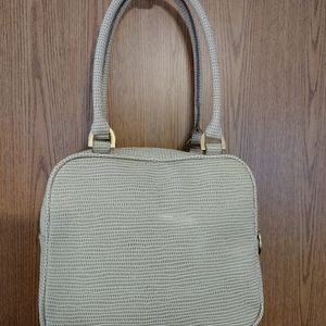 Kathy Ireland Ivory Sand Faux Lizard Zip-around Gold Doublehanded Square Satchel
